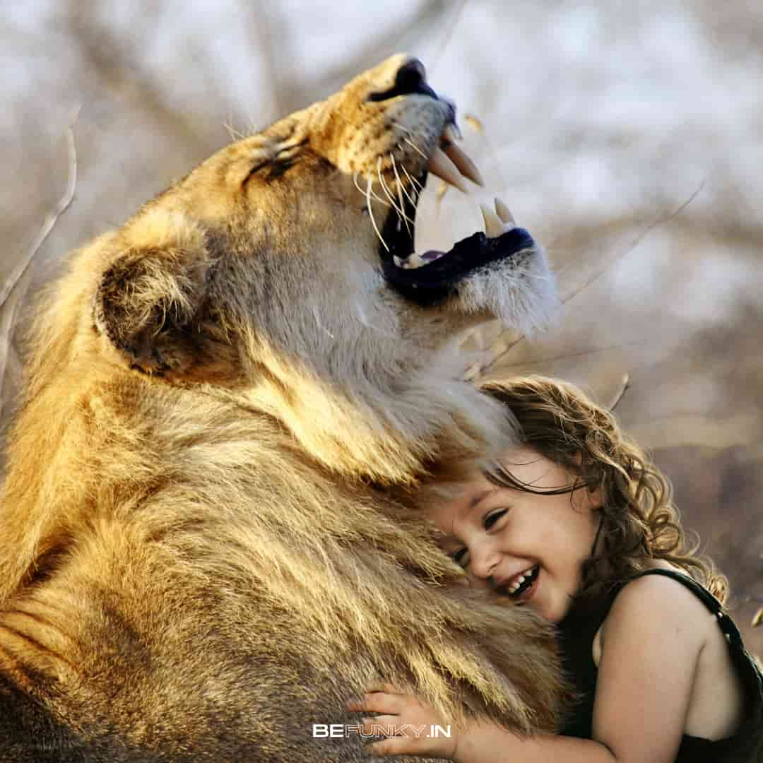 lion hug girl